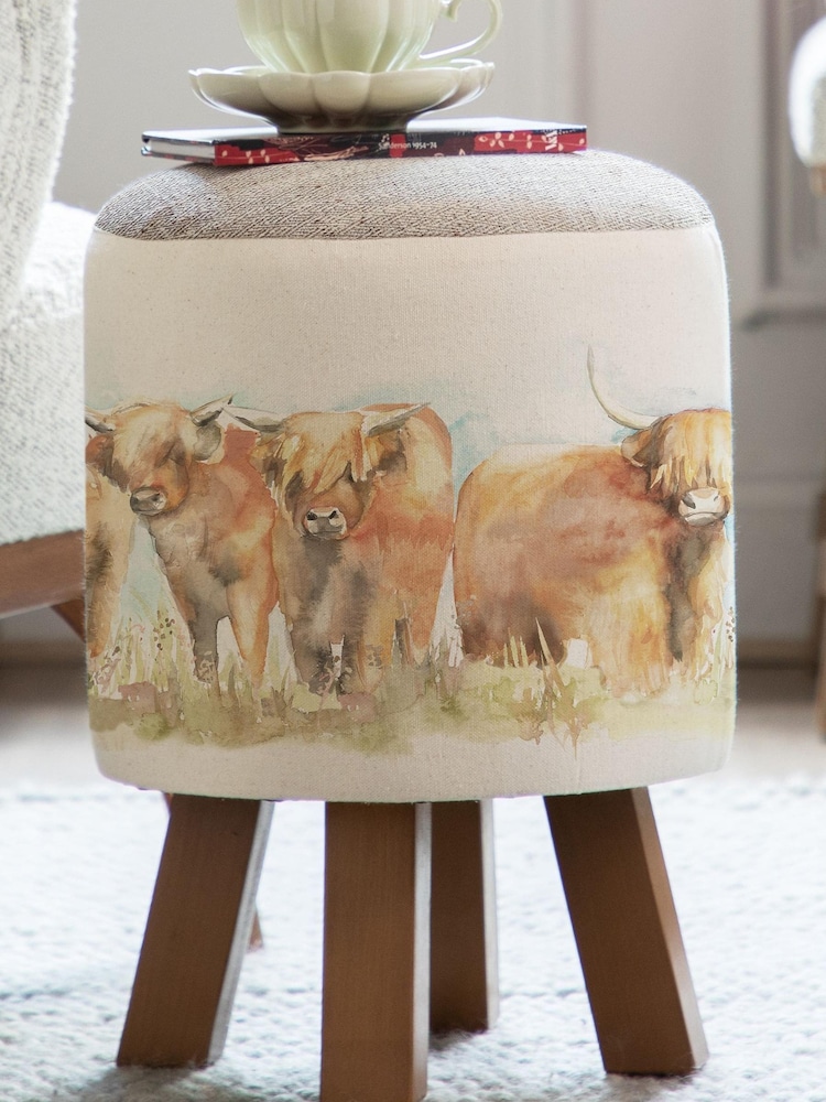 Voyage Maison Cream Monty Highland Cattle Animal Footstool - Image 1 of 3