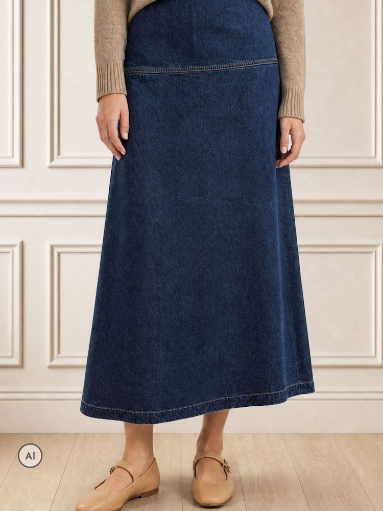 Aspiga Blue Dropped Waist Denim Skirt - Image 1 of 4 Aspiga Blue Dropped Waist Denim Skirt - Image 1 of 4