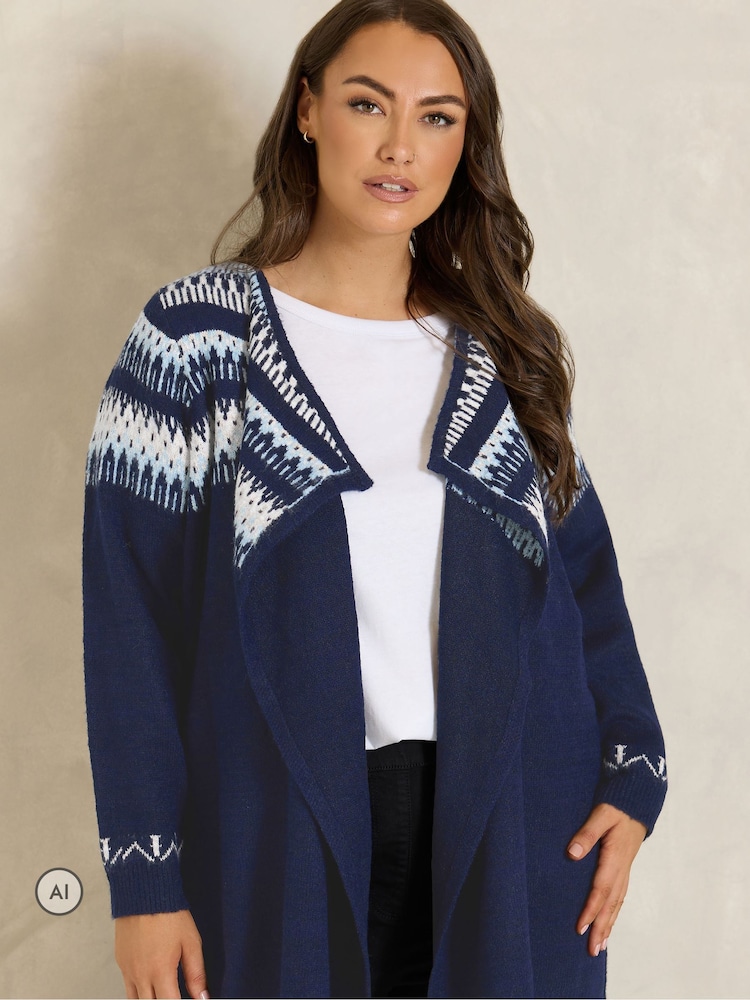 Evans Blue Fairisle Waterfall Cardigan - Image 1 of 6