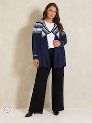 Evans Blue Fairisle Waterfall Cardigan - Image 2 of 6