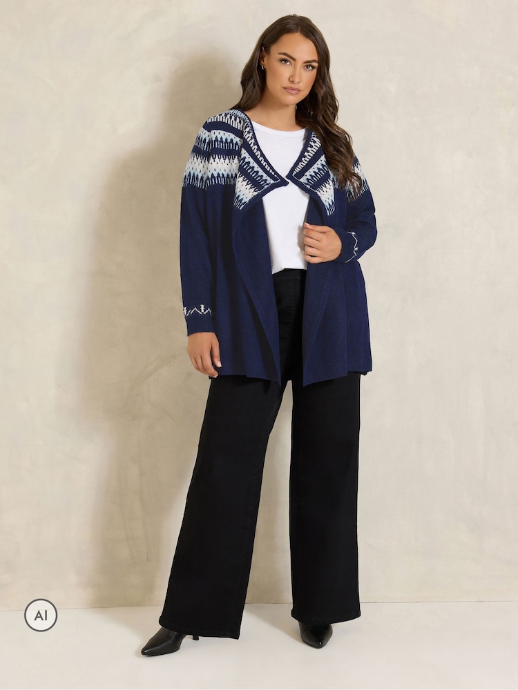Evans Blue Fairisle Waterfall Cardigan - Image 2 of 6