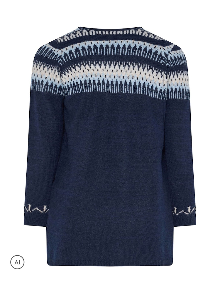 Evans Blue Fairisle Waterfall Cardigan - Image 6 of 6