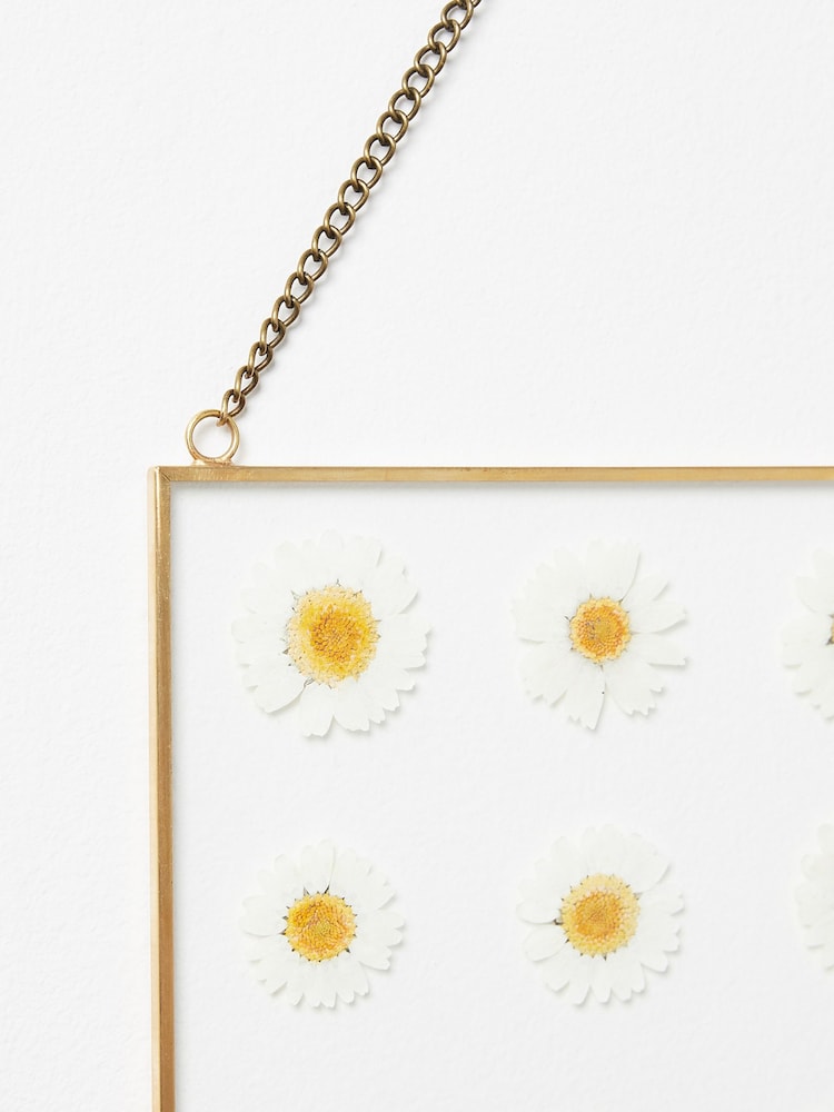 Oliver Bonas Gold Dried Flower Daisy Glass Wall Hanging - Image 2 of 3