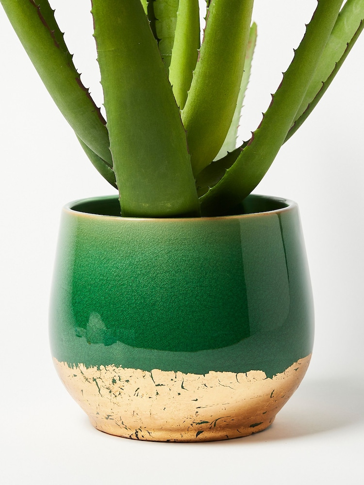 Oliver Bonas Green/Gold Palmer Foil Plant Large Pot - Image 2 of 4