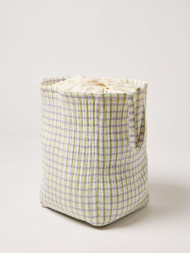 Oliver Bonas Cream Lumu Block Printed Wavy Fabric Laundry Bag - Image 2 of 4