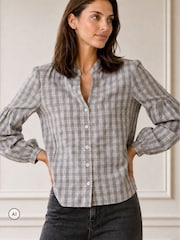 Aspiga Notch Neck Check Blouse - 4суретінің 1 суреті