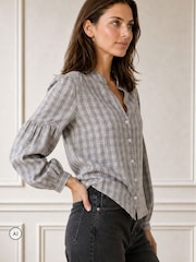 Aspiga Notch Neck Check Blouse - 4суретінің 2 суреті