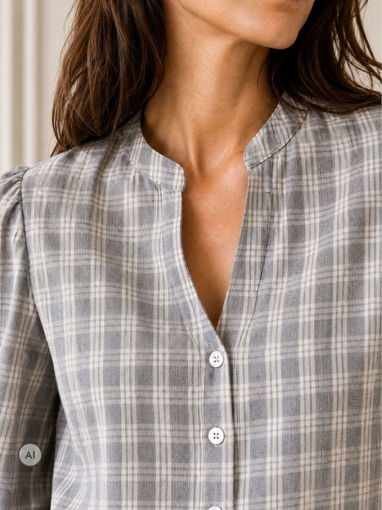 Aspiga Notch Neck Check Blouse - 4суретінің 4 суреті