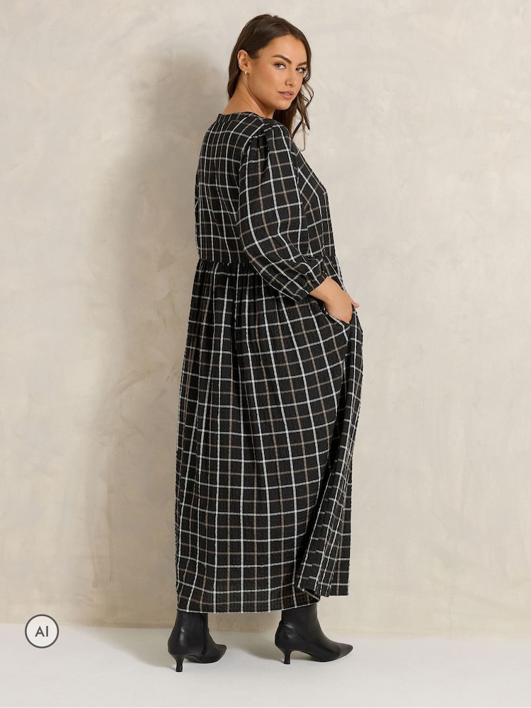 Evans Black Check Tiered Maxi Dress - Image 2 of 6