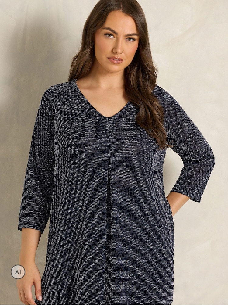 Azul - Evans Long Sleeve Brillo Pleated Swing Top - Imagen 1 de 6