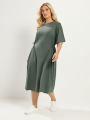 Yours Curve Green Front Tie Midi Dress - Image 2 of 6