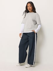 Mavi - PixieGirl Petite Yan Zolaqlı Geniş Ayaqlı Joggers - 7şəkildən 4 şəkil