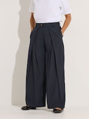 PixieGirl Petite Blue Wrap Pleated Wide Leg Trousers - Image 1 of 5