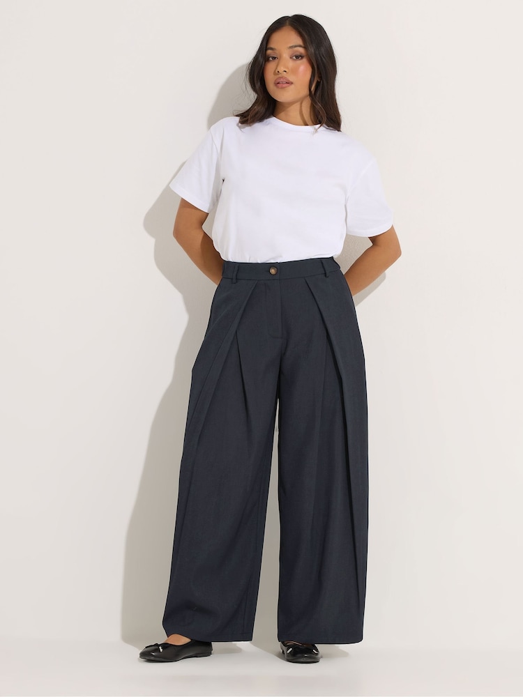 PixieGirl Petite Blue Wrap Pleated Wide Leg Trousers - Image 2 of 5 PixieGirl Petite Blue Wrap Pleated Wide Leg Trousers - Image 2 of 5