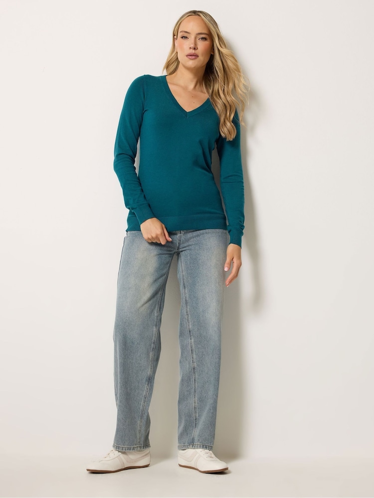 Long Tall Sally Blue Knitted V-Neck Jumper - Image 2 of 5 Long Tall Sally Blue Knitted V-Neck Jumper - Image 2 of 5
