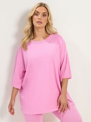 Yours Curve Pink Oversized Boxy T-Shirt - Image 1 of 6