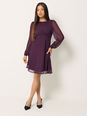 M&Co Purple Petite Long Sleeve Chiffon Dress - Image 2 of 6