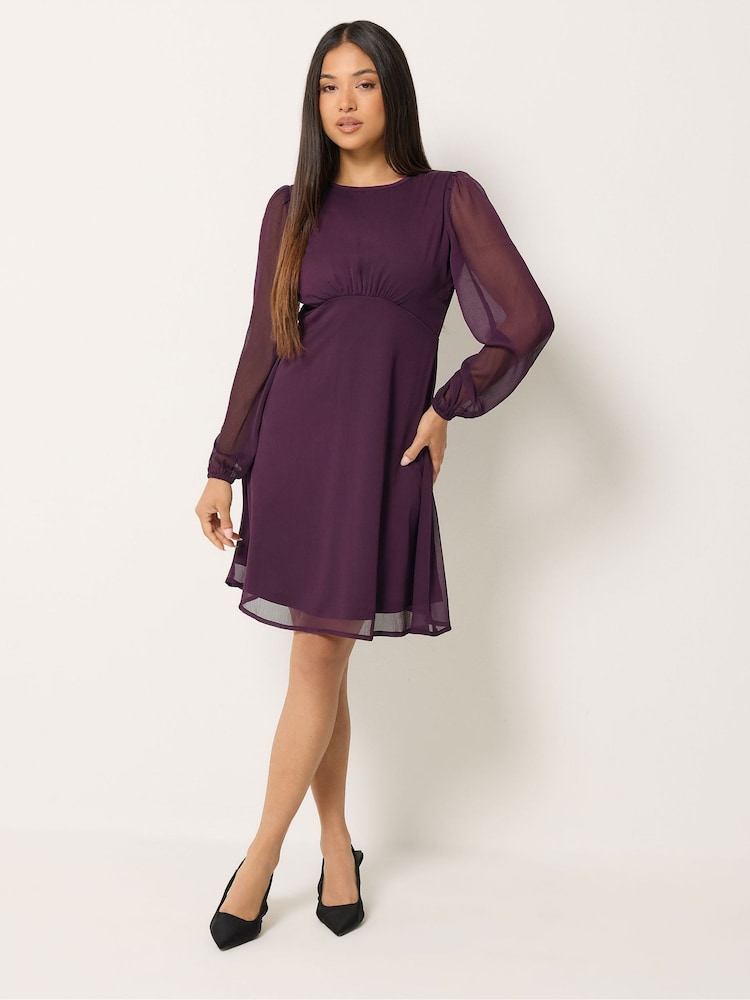 M&Co Purple Petite Long Sleeve Chiffon Dress - Image 2 of 6 M&Co Purple Petite Long Sleeve Chiffon Dress - Image 2 of 6