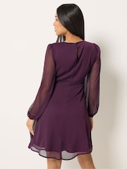M&Co Purple Petite Long Sleeve Chiffon Dress - Image 3 of 6