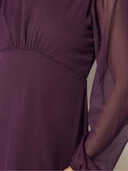 M&Co Purple Petite Long Sleeve Chiffon Dress - Image 4 of 6