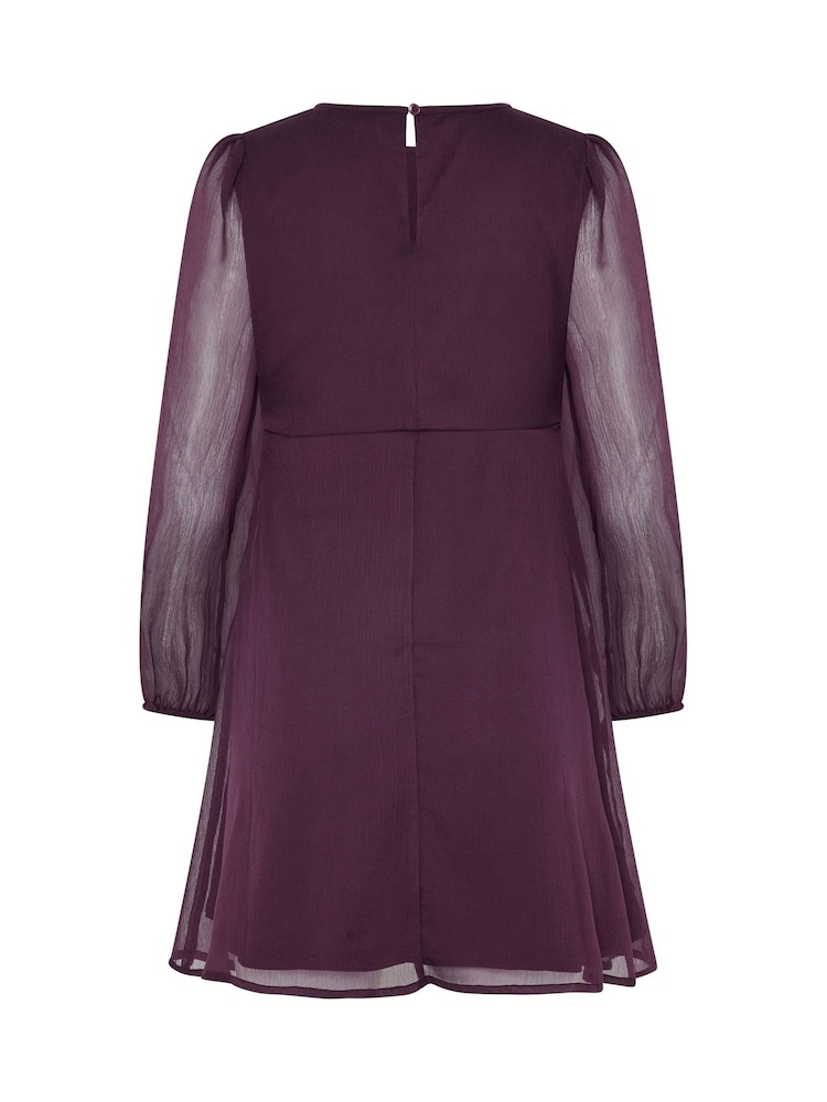 M&Co Purple Petite Long Sleeve Chiffon Dress - Image 6 of 6 M&Co Purple Petite Long Sleeve Chiffon Dress - Image 6 of 6
