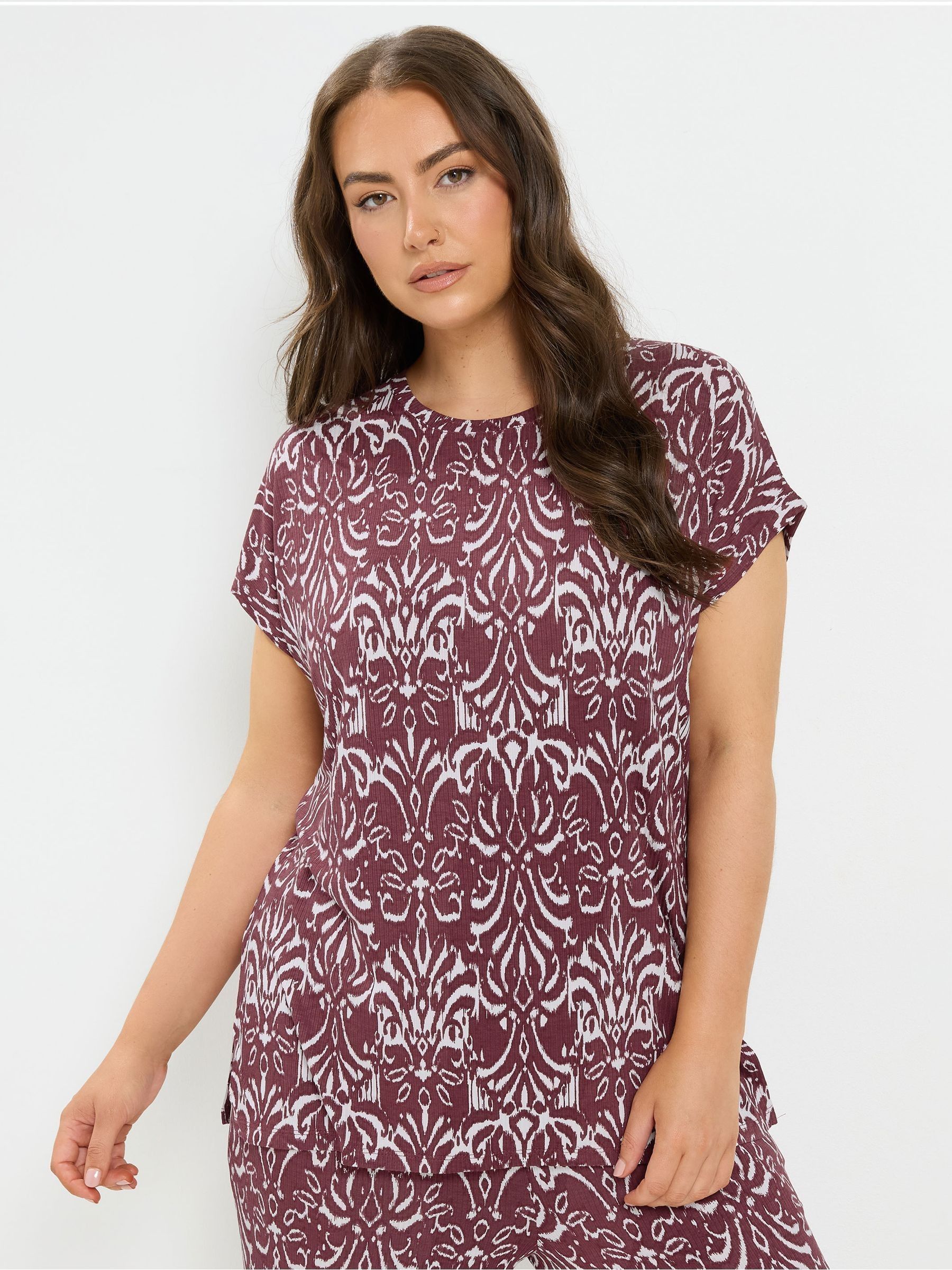 Yours Curve Women's Brown Ikat Print T-Shirt