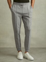 Reiss Grey Melange Premier Interlock-Jersey Drawstring Joggers - Image 1 of 6