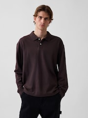 Gap Brown Oversized Pique Polo Shirt - Image 1 of 4