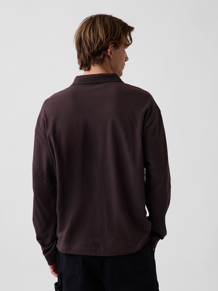 Gap Brown Oversized Pique Polo Shirt - Image 2 of 4 Gap Brown Oversized Pique Polo Shirt - Image 2 of 4