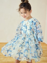 Blue Embellished Puff Sleeve Dress (3-16yrs) - Image 1 of 9