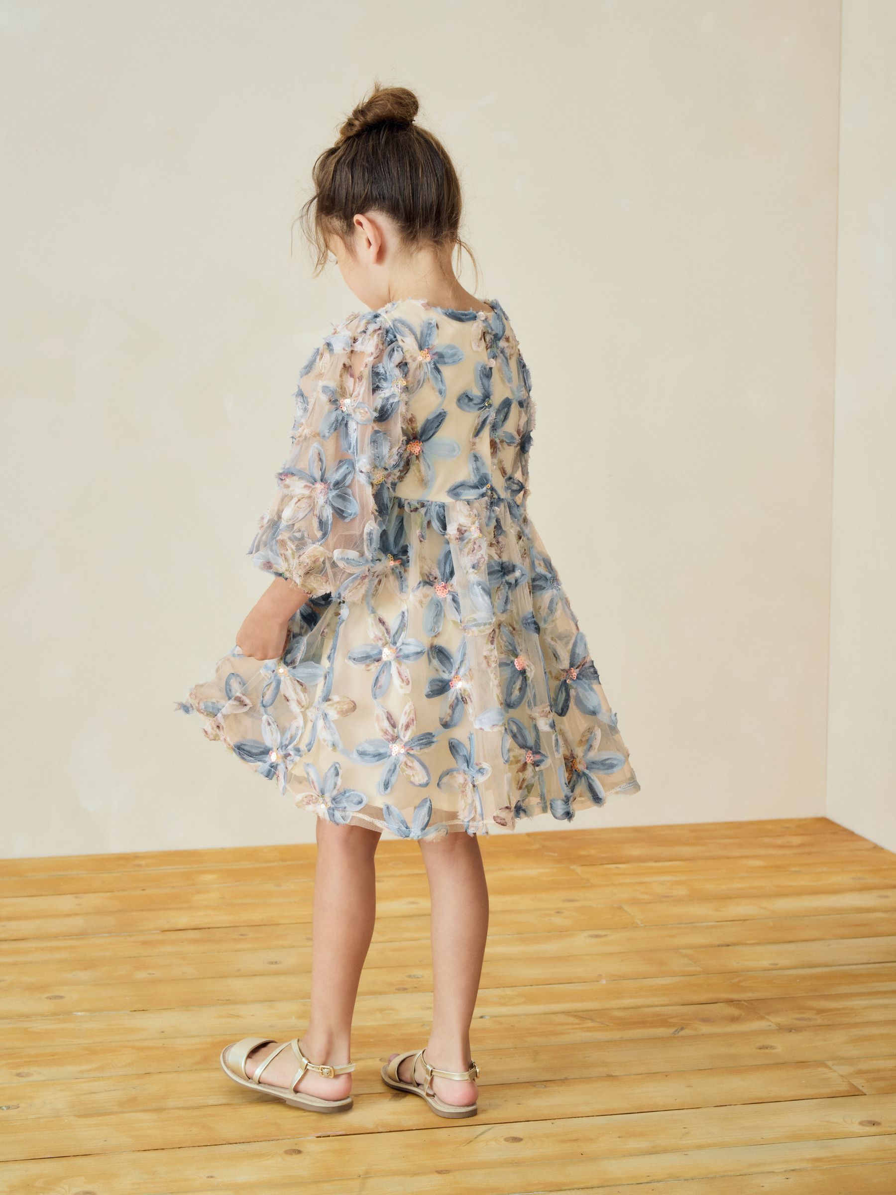 Buy Blue Embellished Puff Sleeve Dress (3-16yrs) from Next USA