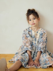 Blue Embellished Puff Sleeve Dress (3-16yrs) - Image 4 of 9