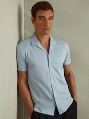 Reiss Soft Blue Caspa Mercerised Jersey Cuban Collar Shirt - Image 1 of 4