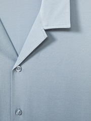 Reiss Soft Blue Caspa Mercerised Jersey Cuban Collar Shirt - Image 4 of 4