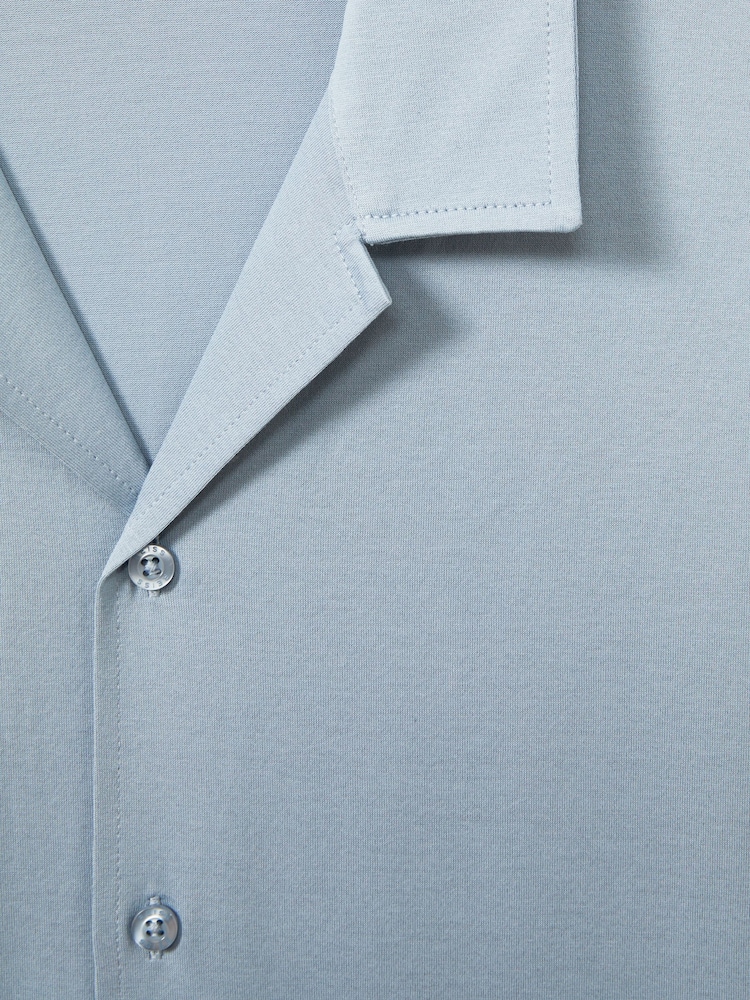 Reiss Soft Blue Caspa Mercerised Jersey Cuban Collar Shirt - Image 4 of 4 Reiss Soft Blue Caspa Mercerised Jersey Cuban Collar Shirt - Image 4 of 4