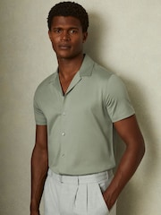 Reiss Mint Green Caspa Mercerised Jersey Cuban Collar Shirt - Image 1 of 5