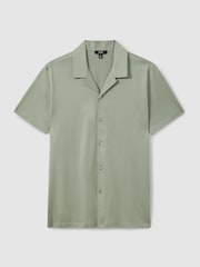 Reiss Mint Green Caspa Mercerised Jersey Cuban Collar Shirt - Image 2 of 5