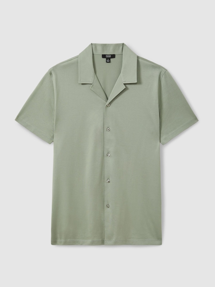 Reiss Mint Green Caspa Mercerised Jersey Cuban Collar Shirt - Image 2 of 5