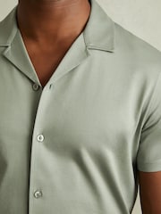 Reiss Mint Green Caspa Mercerised Jersey Cuban Collar Shirt - Image 4 of 5