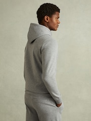 Reiss Grey Melange Fabien Interlock Jersey Drawstring Hoodie - Image 3 of 5