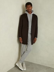 Reiss Grey Melange Fabien Interlock Jersey Drawstring Hoodie - Image 4 of 5