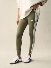 adidas Green 3 Stripe Leggings - Image 1 of 10