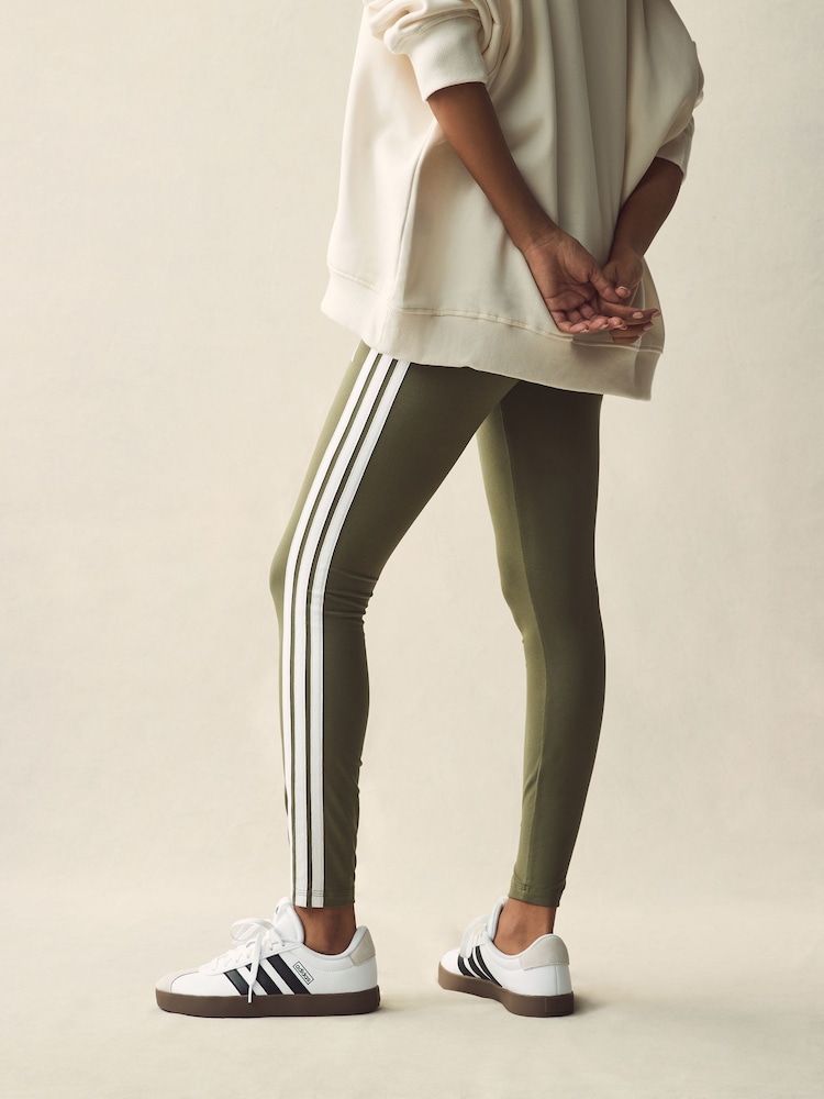 adidas Green 3 Stripe Leggings - Image 2 of 10