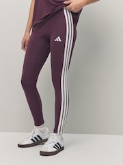 adidas Red 3 Stripe Leggings - Image 1 of 4