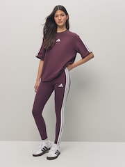 adidas Red 3 Stripe Leggings - Image 2 of 4