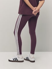 adidas Red 3 Stripe Leggings - Image 3 of 4