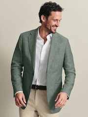 Charles Tyrwhitt Green Linen Cotton Slim Fit Jacket - Image 1 of 6