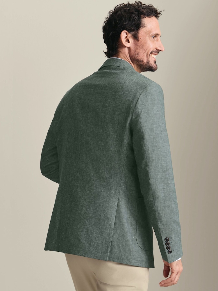 Charles Tyrwhitt Green Linen Cotton Slim Fit Jacket - Image 2 of 6 Charles Tyrwhitt Green Linen Cotton Slim Fit Jacket - Image 2 of 6