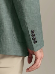 Charles Tyrwhitt Green Linen Cotton Slim Fit Jacket - Image 4 of 6