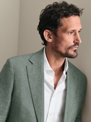 Charles Tyrwhitt Green Linen Cotton Slim Fit Jacket - Image 5 of 6